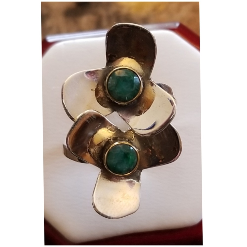Genuine 1ct Natural Emerald Flowers Bypass Ring
